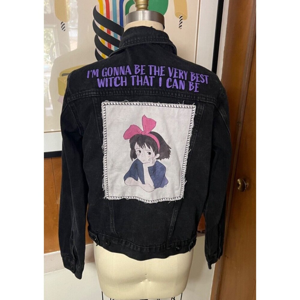 KIKI's Delivery Service Women Black Best Witch I Can Be 1989 Denim Jacket Sz M